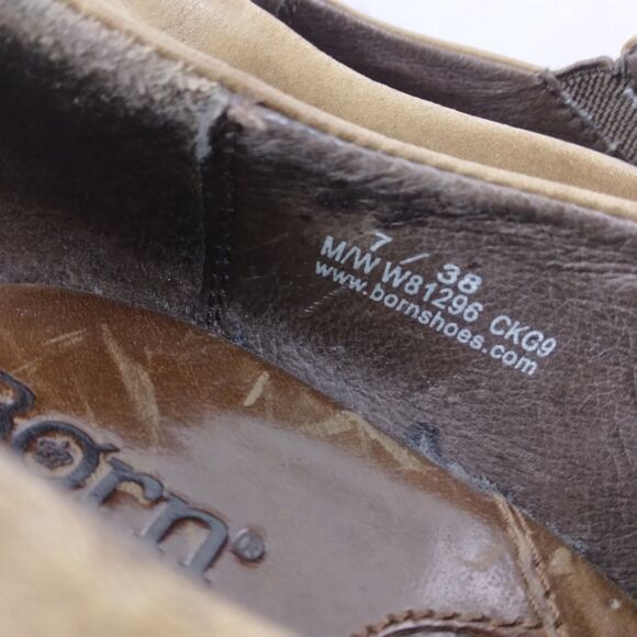 Born W81296 Gertrude Brown Leather Slip-On Bootie Heel Distressed Women's US 7 - Picture 4 of 14